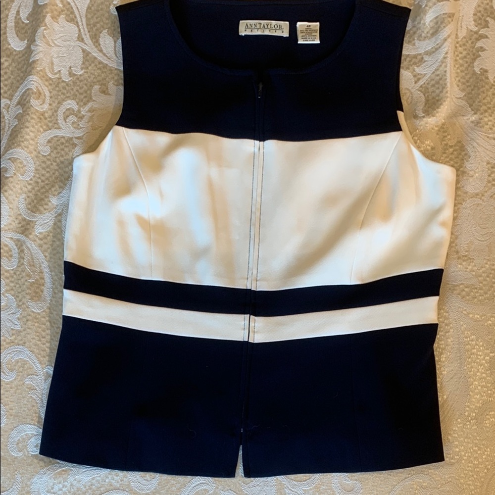 Ann Taylor Navy and Cream Sleeveless Blouse